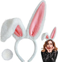 IGMaryBox Furry Bunny Ears Headband and Tail Plush Rabbit Ears Headband White Bunny Ear Hairband for Adult Women Easter Rabbit Costume Headwear Halloween Party
