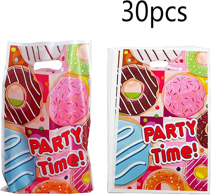 YYaaloa 30pcs Goodie Bags Party Favor Bags Donut Plastic Candy Gift Bags Bulk for Birthday Baby shower Return Gift (Donut 30pcs)