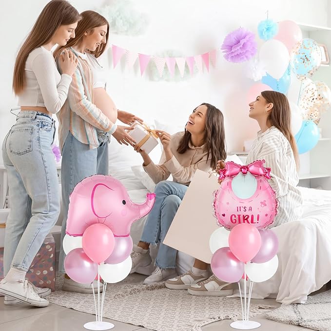 Elephant Baby Shower Decorations Party Balloons Stand Kit 2 Sets with Pink Elephant Foil Balloons Elephants It's a Girl Party Balloon Centerpieces for Tables for Girl Baby Shower Birthday Decorations