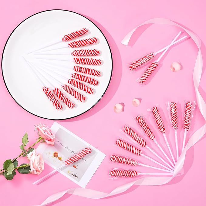 Valentines Day Lollipops Candy - Individually Wrapped Holiday Red Twisty Lollipops Bulk - Valentine Themed Suckers for Party Favor, Goodie Bags, Candy Buffet - Strawberry Flavors, 30 Pack