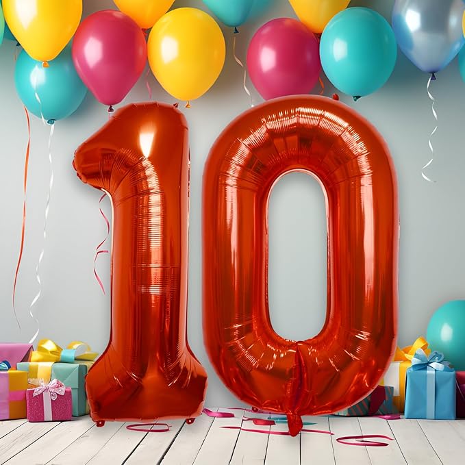 40 Inch Large Red Number Celebration and Decoration Balloon for Birthday Parties, Graduations, Anniversaries, Weddings, Photo Shoots, Special Events - Helium Foil Mylar (Red Number 10)