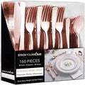 Rose Gold Plastic Silverware Set (160 Bulk Pack) Disposable Cutlery Utensils, 80 Forks, 40 Knives, 40 Spoons, Heavy Duty Rose Gold Flatware For Holidays, Parties, Dinners, Weddings, and Occasions