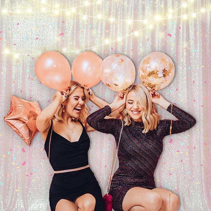 PartyDelight Iridescent White Sequin Backdrop 6x6ft - High Density 3mm Shimmer Sequin Background with 4-Inch Rod Pocket, Sparkly Photography Curtain for Birthday, TikTok & Live Decor