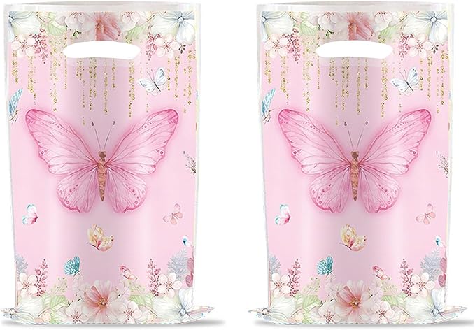 YYaaloa 30pcs Pink Goodie Bags Party Favor Plastic Candy Gift Bags Bulk for Birthday Baby shower Return Gift (Butterfly B 30pcs)