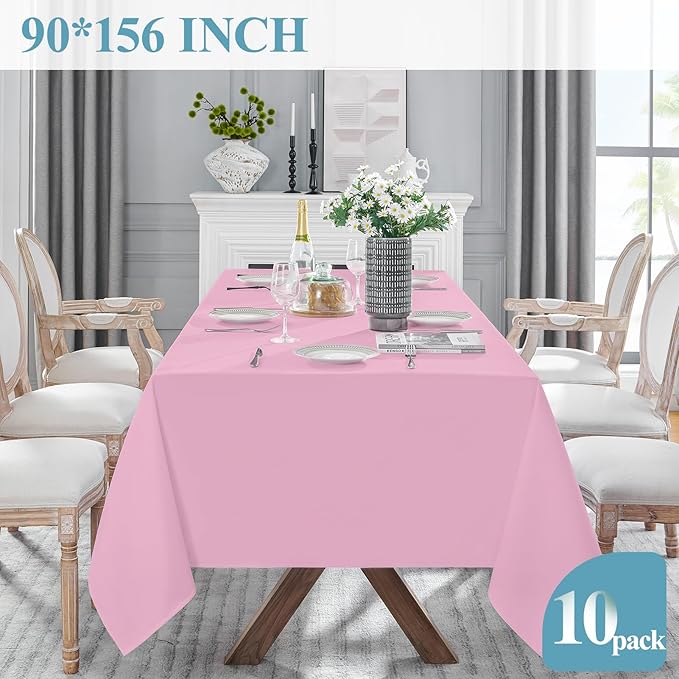 VidaFete Tablecloth 10 Pack 90 * 156inch Rectangle Table Cloth Polyester, Stain Wrinkle Resistant Polyester Dining Table Cover for Kitchen Dinning Party Wedding Rectangular Buffet Decoration(Pink)