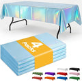 Iridescent Blue Plastic Table Cloth - 4 Pack 54" × 108" Rectangle Disposable Tablecloths for 6FT Tables, Table Cover for Party, Holiday & Gathering Use