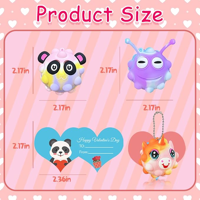 Valentines Gifts for Kids Classroom School, 30 Pack Valentines Day Cards for Kids with 30 Pack Pop Fidget Balls, Valentines Party Favors, Valentines Exchange Gifts for Girls Boys