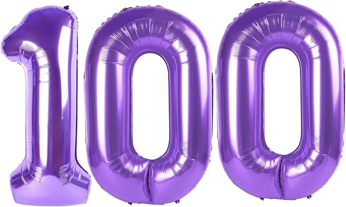 Purple Jumbo Number 100 Balloon 40 Inch, Women Men 100 Birthday Supplies, Foil Helium 100 Birthday Giant Balloon, Mylar Purple Number Balloons Anniversary Decorations