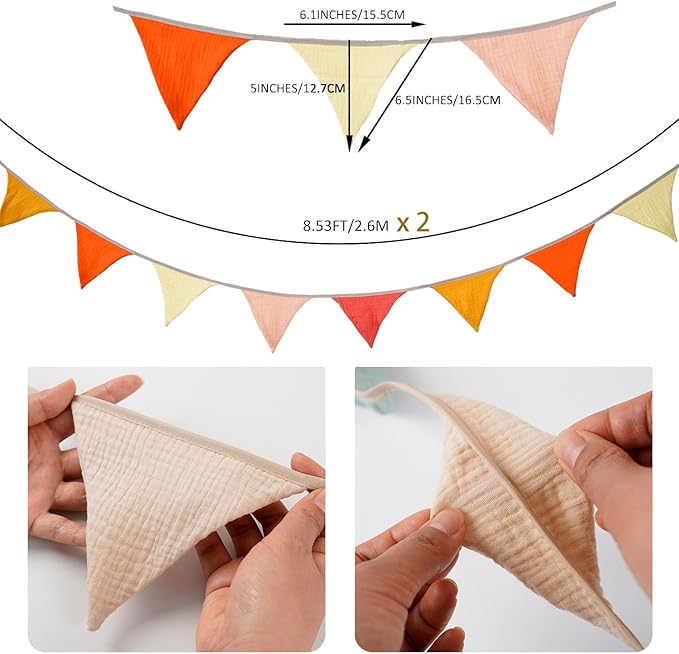 19.6ft Pennant Banner Flags Orange, Garland Triangle Bunting Flag Banners for Nursery Wall Decor Shower Birthday Festival Supplies 2 Pcs