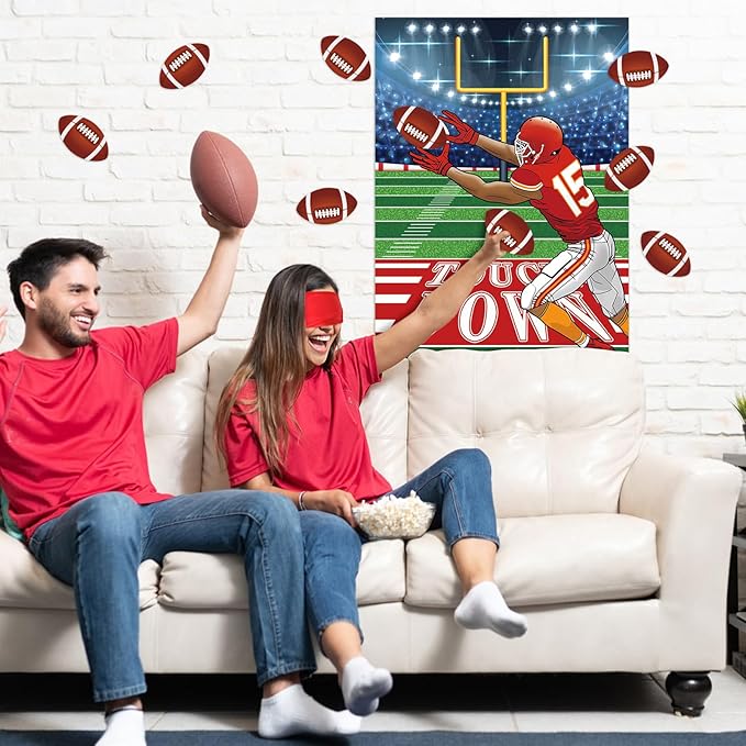 Football Party Games for Kids Pin The Football Goalpost Game Post with 24 Stickers Large Party Game Sticker for Classroom School Family Sports Theme Event Decorations Supplies