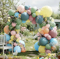 Pink Blue Green Balloon Arch Kit with Artificial Flowers, Double Stuffed Light Baby Yellow Pink Blue Green Pastel Floral Balloon Garland for Baby Shower Wedding Birthday Easter Fairy Tea Party Decor