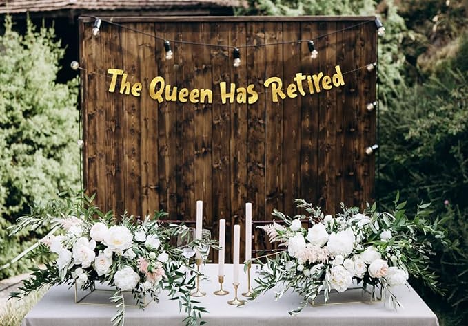 Pre-Strung The Queen Has Retired Gold Glitter Banner - Retirement Decorations for Men and Women - Retirement Party Supplies and Gifts