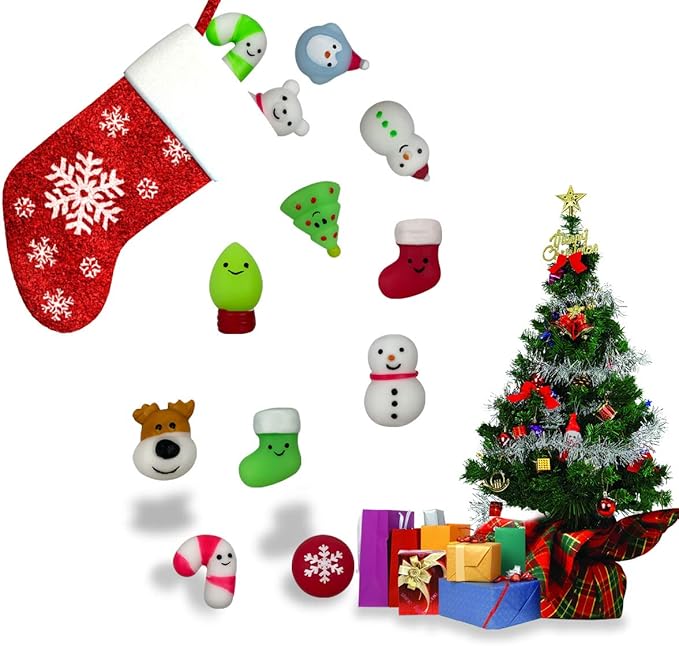 24 PCS Christmas Mochi Squishy Toys Squishies Christmas Toys for Kids Girls Boys Toddlers Christmas Party Favors Stocking Stuffers Gifts