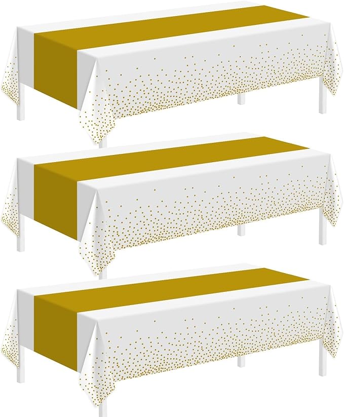 Childom 3 Pack Graduation Tablecloth,Graduation Decorations Class of 2026 Graduation Party Decorations,54"x108" White and Gold Plastic Table Cloth Disposable for Home,School,Birthday,Wedding,Parties