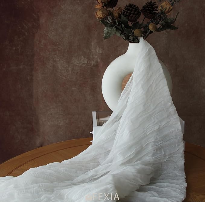 FEXIA White Gauze Cheesecloth Table Runner Spring Wedding Decor for Centerpiece Bridal Shower Party First Communion Engagement Boho Table Decoration 35x120 Inches