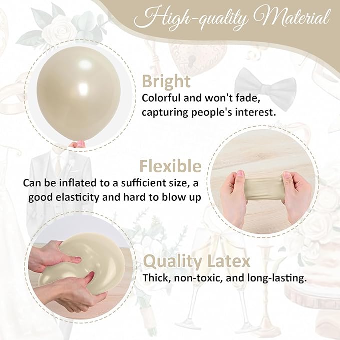 Pearl White Sand Metallic Light Gold Balloons Garland Arch Kit as Engagement Bridal shower Party Decorations, 18/12/10/5 in Different Size Pearl Cream White Clear Lvory Champagne Balloon for Wedding