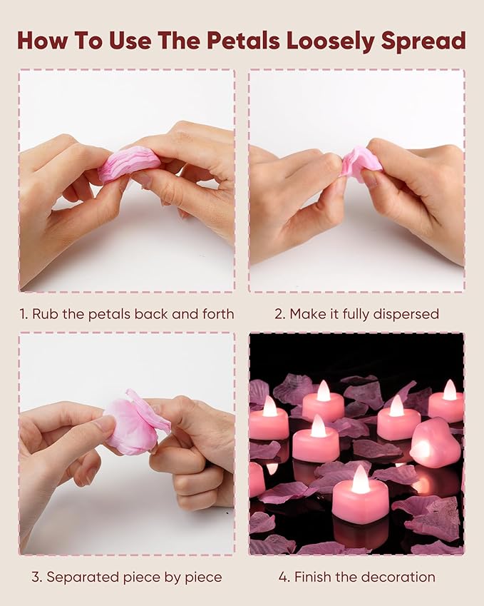 Amagic 1000 Pieces Pink Artificial Rose Petals with 12 Pink Heart LED Tea Lights, Rose Petals and Candles Set for Proposal, Anniversary, Romantic Night, Wedding Decor