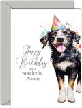 Birthday Cards for Nanny - Party Hat Dog - Happy Birthday Card for Nanny from Grandson Granddaughter, 5x7 Inch Bday Gifts Greeting Cards for Women Her