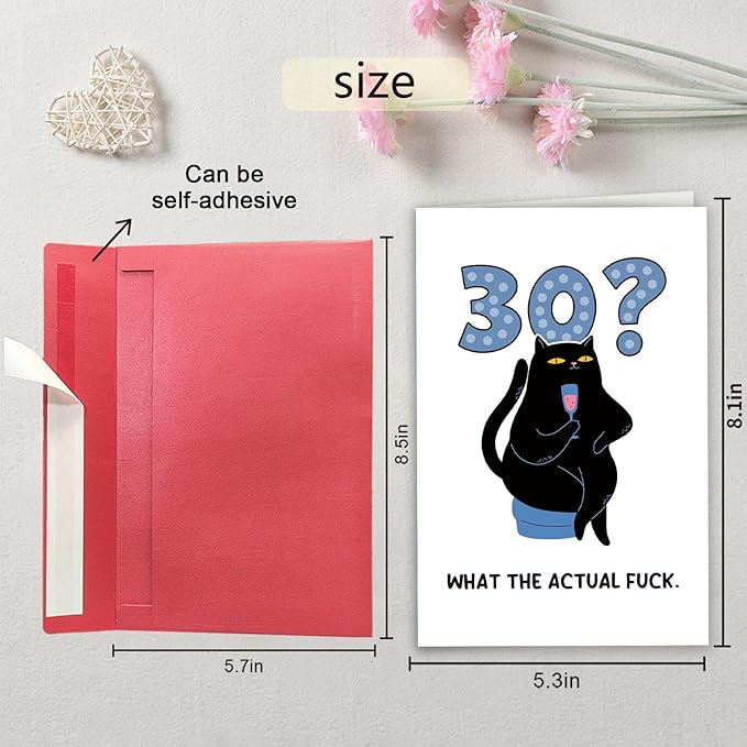 Funny 30th Birthday Card for Cat Lover, Cat Birthday Card for 30 Years Old, Humorous Thirtieth Bday Gift for Him Her