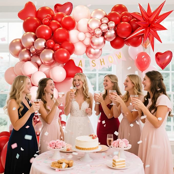 Pink Red Balloon Garland Arch Kit with Heart Balloons for Baby Shower Bridal Shower Wedding Proposal Party Women Birthday Party Galentines Party Special Night Decorations