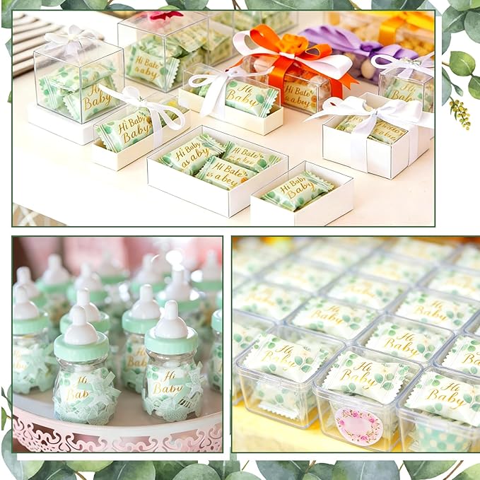 Naucoos Sage Green Baby Shower Candy - 26.5 oz. Bag - 150 Individually Wrapped Hard to Soft Mints Hi Baby Green Candy Welcome Gender Reveal Parties, Recovery Goodie Bags