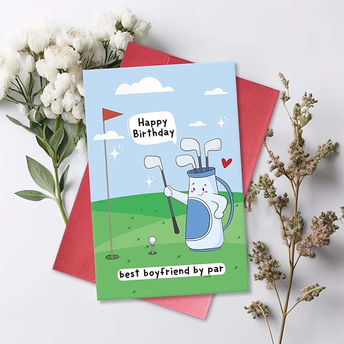 Funny Golf Birthday Card for Boyfriend, Golf Lover Birthday Card from Girlfriend, Best Boyfriend by Par