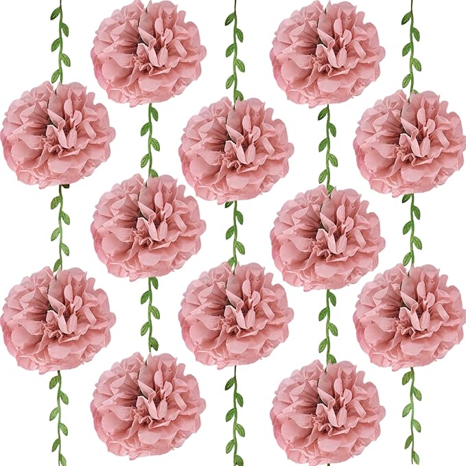 Pink Flower Garland for Backdrop - 2 Pcs Artificial Hanging Flower Garlands for Living Room Wedding Arch Decor, 8.2 Ft Fake Paper Floral Vines for Wall Window Garden Party Decoration
