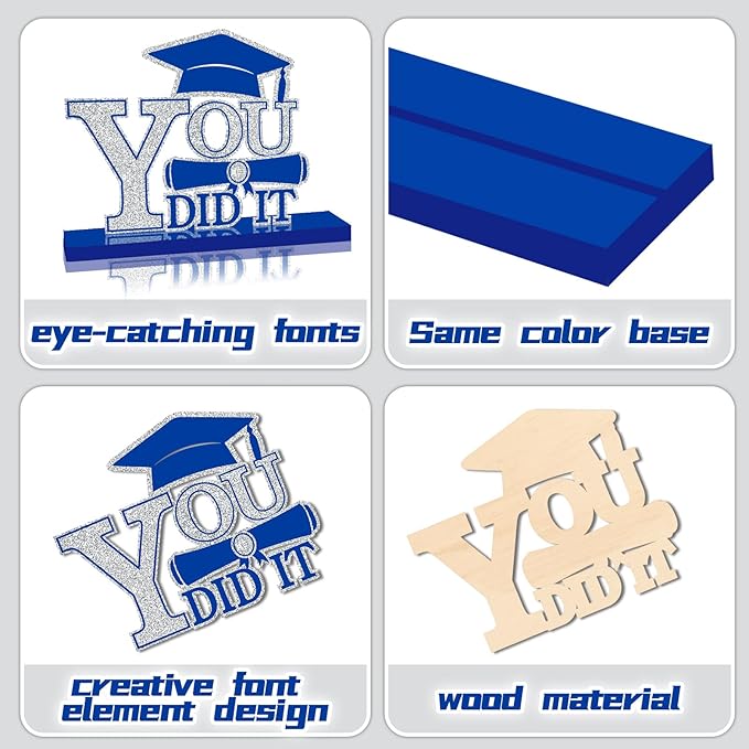4Pcs Graduation Decorations Class of 2026 Wood Table Centerpieces Congrats Grad Wooden Sign Graduation Table Toppers Congratulate Tiered Tray Decor for 2026 Graduation Party (Blue-Silver)