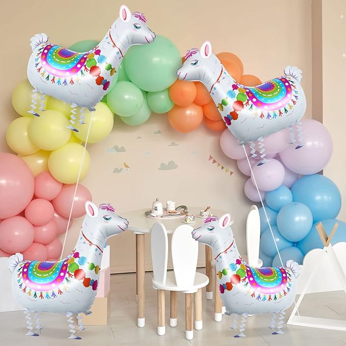 Sosation 6 Pcs Walking Llama Animal Balloons Self Standing Lovely White Alpaca Llama Foil Balloons for Mexican Fiesta Themed Party Birthday Party Bridal Shower Wedding Decorations