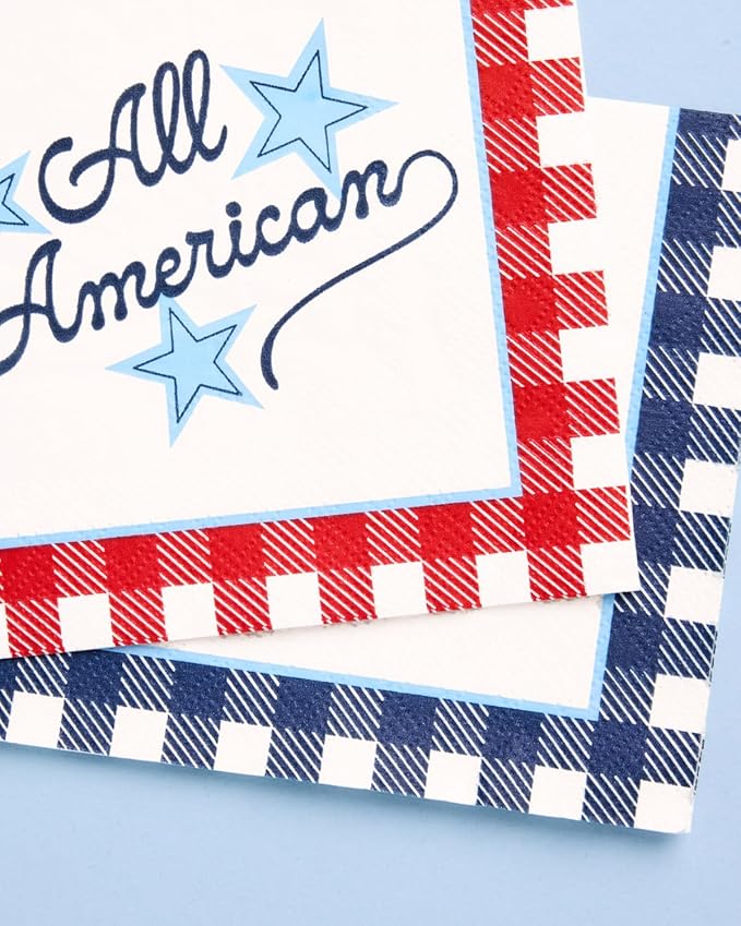 xo, Fetti All American Napkins - 24 Paper Napkins | 4th of July, Patriotic Party, USA Decor, Red White Blue, Americana, Independence Day, Summer BBQ