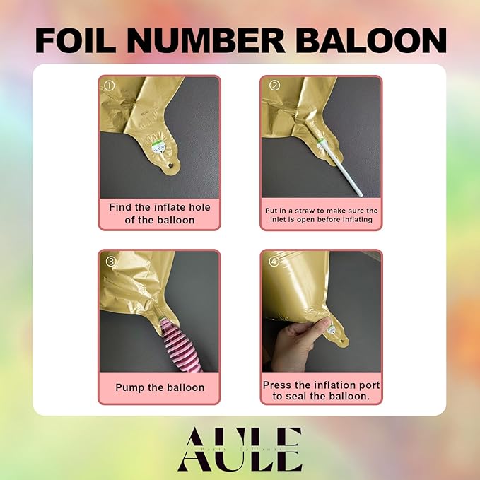 AULE 40 Inch Large 3 Balloon Numbers Light Gold, Big Foil Number Balloons, Giant Helium Happy Birthday Party Decorations for Man and Women, Huge Mylar Anniversary Party Supplies