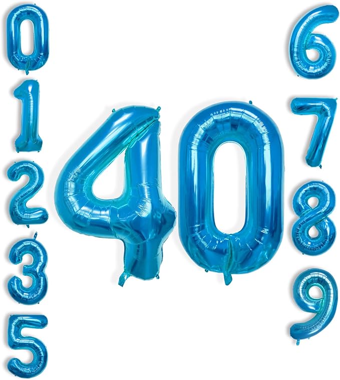40 Inch Large Blue Number Celebration and Decoration Balloon for Birthday Parties, Graduations, Anniversaries, Weddings, Photo Shoots, Special Events - Helium Foil Mylar (Blue Number 40)