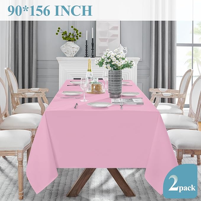 VidaFete Tablecloth 2 Pack 90 * 156inch Rectangle Table Cloth Polyester, Stain Wrinkle Resistant Polyester Dining Table Cover for Kitchen Dinning Party Wedding Rectangular Buffet Decoration(Pink)