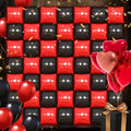 50PCS Black and Red Square Foil Balloon Wal, Reusable DIY Mylar Double Side Metallic Red Black Garland Tunnel Arch Kit for Anniversary Bachelorette Engagement Halloween Party Decor