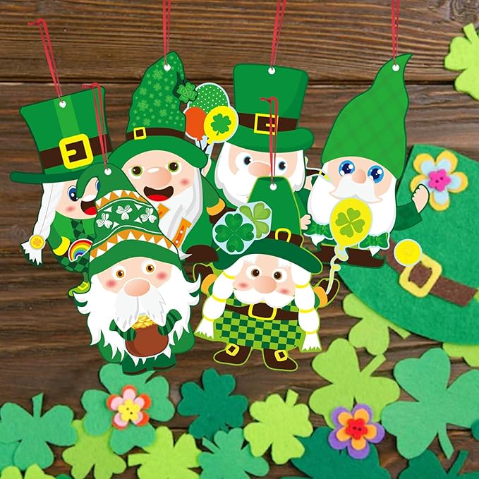 St.Patricks Day Craft Kit for Kids, Leprechaun Ornaments Hanging Art and Craft DIY Project, Make Your Own Leprechaun Stickers Kit, St Patricks Day Shamrock Crafts Party Favors Decorations, 24 Sets