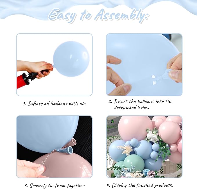 Pink Blue Green Balloon Arch Kit, 122Pcs Dusty Light Pink Baby Blue Green Pastel Balloons for Kids Girl Baby Shower Bridal Wedding Engagement Spring Birthday Flower Party Decorations