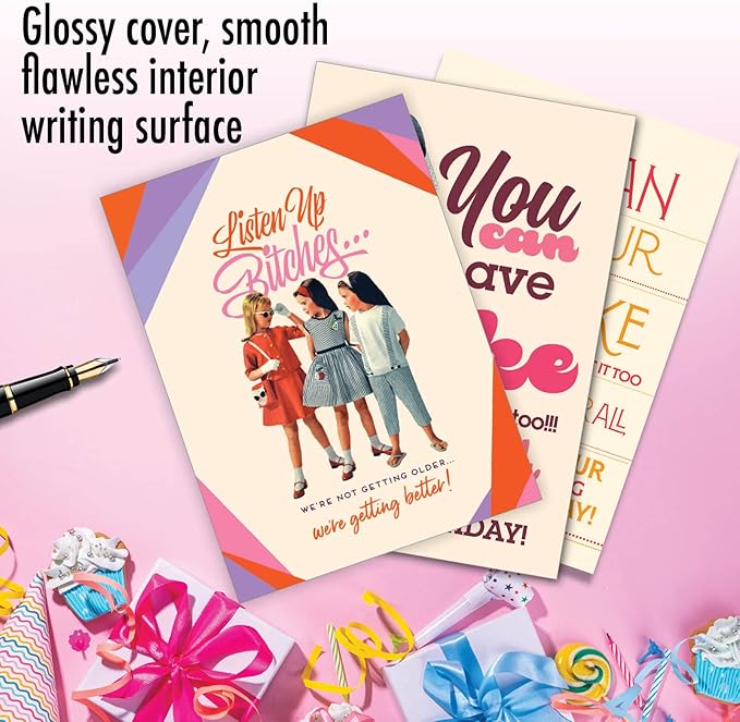 NobleWorks Assortment Pack of 3 Hilarious Birthday Greeting Cards with Envelopes for Men and Women (3 Designs, 1 Each) Older and Delightful VC7959BDG-C1x3