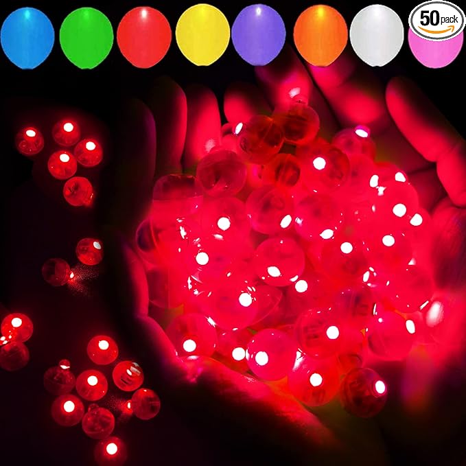 50pcs Red LED Balloon Lights, Mini Led Lights Small Round LED Ball Lamp for Paper Lantern Balloons Indoor Outdoor Party Event Fun Birthday Party Supplies Wedding Halloween Christmas Decoration