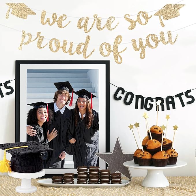 2026 Graduation Decorations Pre-Strung Blingbling We Are So Proud of You Banner Glitter Graduation Garland for Class of 2026 High School College Grad Party (Champagne Gold)