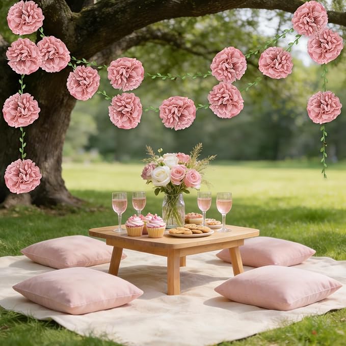 Pink Flower Garland for Backdrop - 2 Pcs Artificial Hanging Flower Garlands for Living Room Wedding Arch Decor, 8.2 Ft Fake Paper Floral Vines for Wall Window Garden Party Decoration