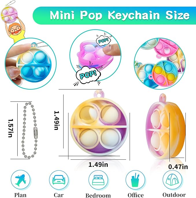 Pop Fidget Keychain 60 Pack ,Mini Fidget Toys Bulk ,Sensory Toys for Kids ,Party Favors for Kids 4-8,8-12 Year ,Back to School Gifts for Classroom ,Easter Goodie Bags Stuffers