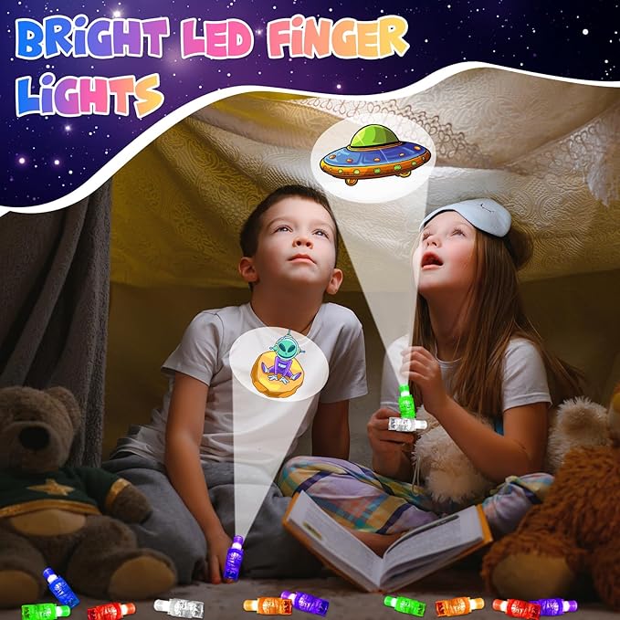 24PCS Party Favors LED Finger Lights, Glow in the Dark Light Up Toys Gifts Bulk for Kids Boy Girl Birthday Goodie Bags Stuffers Party Decorations Back to School Party Classroom Prizes (space001)