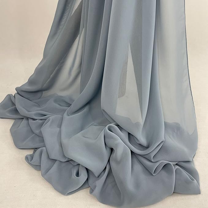 Sheer Chiffon Backdrop Curtains 10ft x 10ft(5ft x 2Panels)， Chiffon Fabric Drapes for Wedding, Long Sheer Curtain for Living Room, Arch Party Stage Decoration(Dusty Blue, 120 x 120 Inch)
