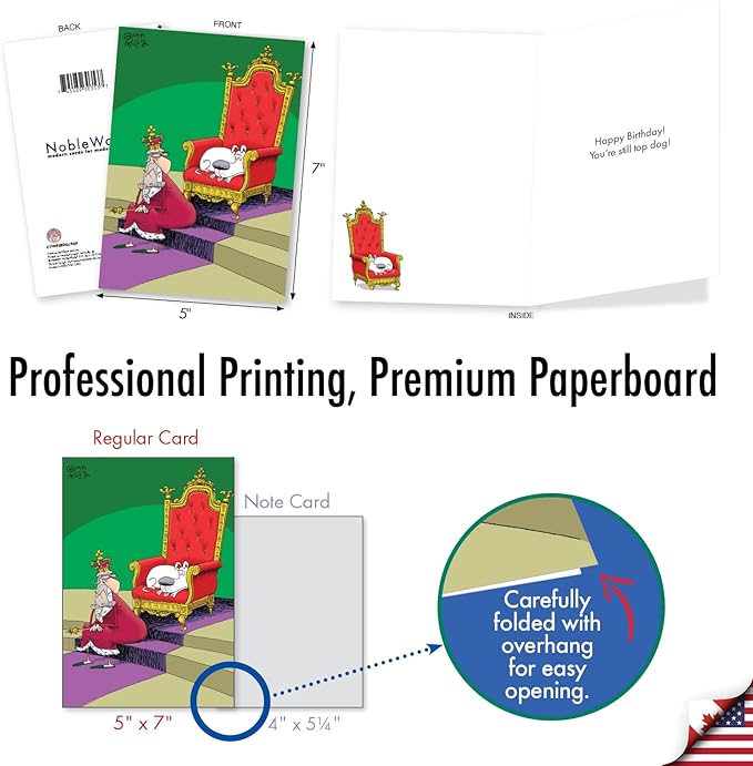 NobleWorks Funny Birthday Greeting Card with 5 x 7 Inch Envelope (1 Card) Bday King's Dog C11082BDG