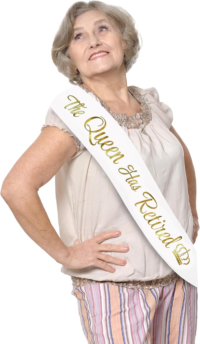 The Queen Has Retired Sash – Gold Foil Retirement Sash for Women. Great for Retirement Party and Events