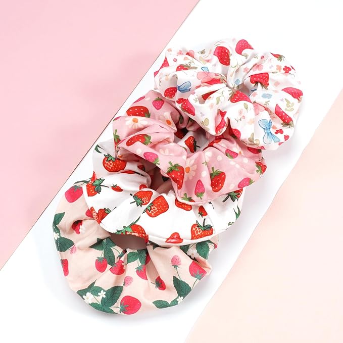 Strawberry Hair Scrunchies for Women Girls Cute Fun Fruit Elastic Hair Ties Ponytail Holder Party Favors Hair Accessories