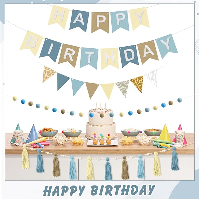 139 Pcs Felt DIY Custom Banner Kit Include 104 Letters 18 Swallowtail Flags 15 Pennants 2 Pcs Pom Pom Garland Tassel Pompom Decoration for Home Baby Shower Birthday(Blue)