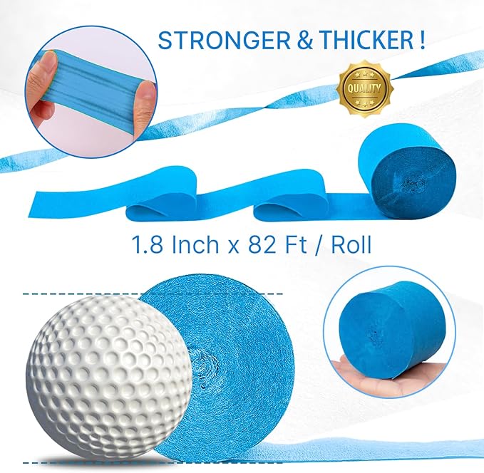 PartyWoo Blue Crepe Paper Streamers 4 Rolls 328 ft Pack of Dark Light Pastel Blue Crepe Paper for Baby Shower Gender Reveal Graduation Anniversary Birthday Party Decorations (1.8 Inch x 82 Ft/Roll)