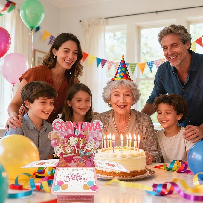 Happy Birthday Card For Grandma Pop Up Gift Card Box From Granddaughter Grandson Best Nana Grandma Birthday Funny 3D Colorful Foldable Celebration Greeting Cards With Envelope For Women