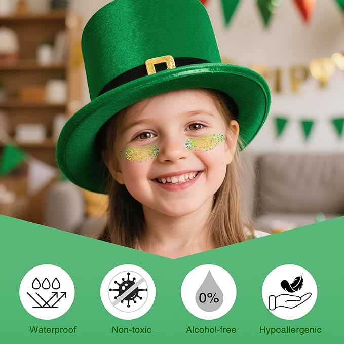 Gold Green Body Hair Glitter Stick,St Patricks Day Green Face Glitter,Waterproof Shimmer Saint Patricks Day Accessories,Mardi Gras Outfit for Women,Rave Carnival Singer Concert Makeup